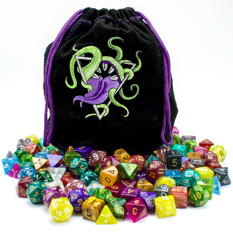 1/4 Pound Polyhedral Dice & Black Dice Bag Includes One Complete Set of 7